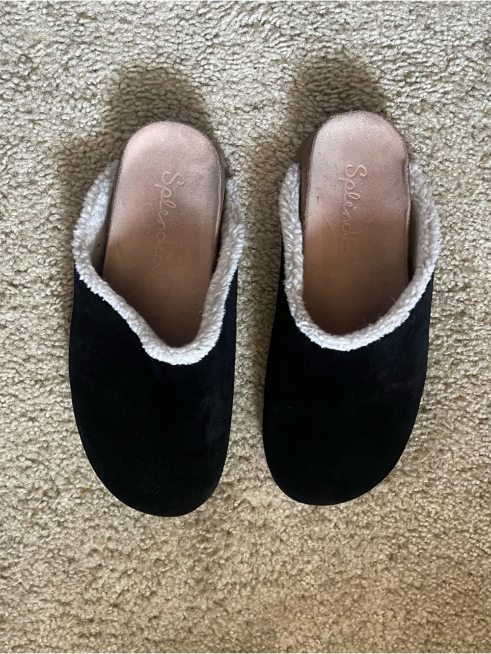 Black suede clogs